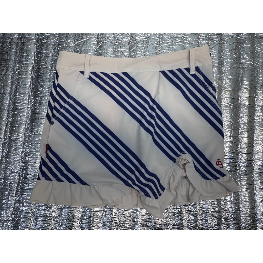 Pearly Gates Womens Golf Skort White Navy Striped Ruffle Hem Skirt Size 0